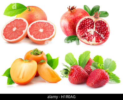 Sammlung der Früchte auf dem weißen Hintergrund isoliert. Stockfoto