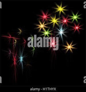 Festliche gemusterten Feuerwerk platzt in verschiedenen Formen Sekt Piktogramme gegen schwarze Hintergrund abstrakt isoliert illustration Stock Vektor
