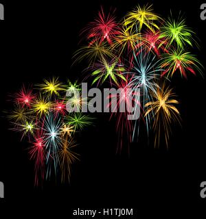 Festliche gemusterten Feuerwerk platzt in verschiedenen Formen Sekt Piktogramme gegen schwarze Hintergrund abstrakt isoliert illustration Stock Vektor