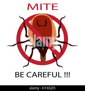 Parasit-Warnzeichen-Symbol. Zecken achten. Zecken-Saison. Milbe Spinne. Rote Milbe. Hausstaubmilben-Allergie. Epidemie. Milben-Parasiten. Stock Vektor