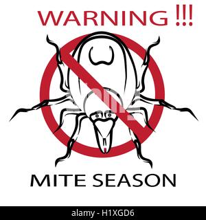Parasit-Warnzeichen-Symbol. Zecken achten. Zecken-Saison. Milbe Spinne. Rote Milbe. Hausstaubmilben-Allergie. Epidemie. Milben-Parasiten. Stock Vektor