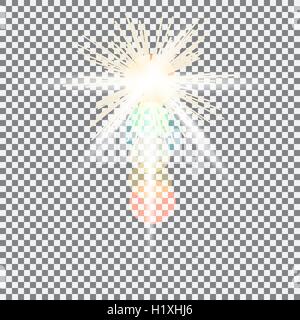 Gelben warmen Lichteffekt, Sonnenstrahlen, strahlt auf karierten Hintergrund. Stock Vektor