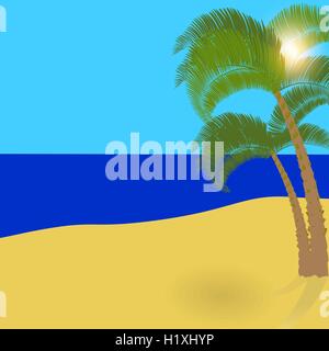 Zwei einsame Palmen auf einer exotischen Insel, einen wunderschönen Urlaub im Schatten der Palmen. Abbildung Stock Vektor