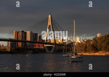 Am späten Nachmittag Licht auf den ANZAC Bridge Pyrmont Sydney New South Wales Australien Stockfoto