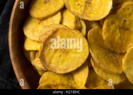 Gesunde hausgemachte Plantain Chips mit Meersalz Stockfoto