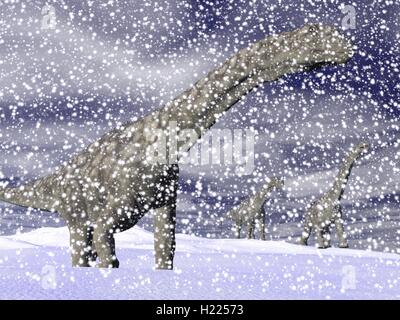 Argentinosaurus Dinosaurier im Winter - 3D render Stockfoto