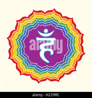 Symbol für das Hals-Chakra (Vishuddha) und die Farben der sieben Chakren. Es steht für Kommunikation, kreative selbst-expressi Stockfoto