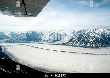 Eine Luftaufnahme des Kaskawulsh Gletscher im Kluane National Park im Yukon Territorium, Kanada. Stockfoto