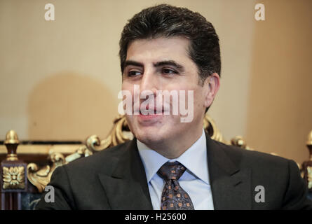 Arbil, Irak. 23. Sep, 2016. Nechervan Barzani, Politiker, Premierminister von der kurdischen regionalen Regierung von Irakisch-Kurdistan, im Präsidentenpalast in der Nähe von Arbil, Irak, 23. September 2016. Foto: MICHAEL KAPPELER/Dpa/Alamy Live News Stockfoto