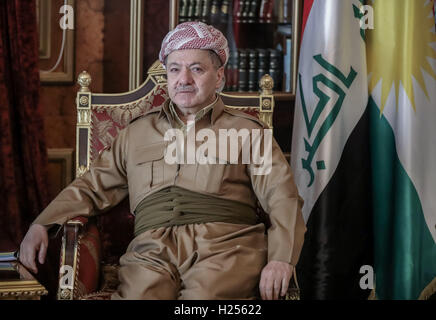 Arbil, Irak. 23. Sep, 2016. Masoud Barzani, Präsident der irakischen Kurdistan Region, im Präsidentenpalast in der Nähe von Arbil, Irak, 23. September 2016. Foto: MICHAEL KAPPELER/Dpa/Alamy Live News Stockfoto