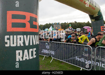 Bear Grylls Survival Rennen, Tatton Park, Knutsford, UK.  24. September 2016. Wettbewerber beteiligte sich an der BG-Outdoor-Festival für die aufregendsten Großbritanniens und aktionsreichen Tag Cheshires inmitten atemberaubender Tatton Park, mit über 2.000 Hektar großen Wildpark, Meres und Wald. Vollgepackt mit Aktivitäten, Herausforderungen, fantastische Preise, live Musik, Gourmet-Essen Pop-ups & lizenzierten Bars. Es war etwas für die ganze Familie mit Bungee-Sprung, Segway Track, Parajet fliegenden zeigt, Feuer, Beleuchtung, Luftgewehrschießen & mehr. Bildnachweis: Cernan Elias/Alamy Live-Nachrichten Stockfoto