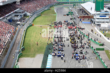 Hockenheim, Deutschland. 31. Juli 2016. Die Fahrer der Formel-1-Warteschlange vor dem Grand Prix von Deutschland auf dem Hockenheimring in Hockenheim, Deutschland, 31. Juli 2016. Foto: JAN WOITAS/Dpa/Alamy Live News Stockfoto