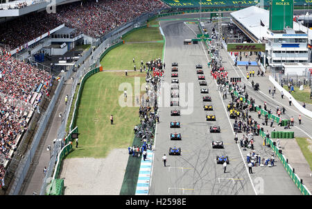 Hockenheim, Deutschland. 31. Juli 2016. Die Fahrer der Formel-1-Warteschlange vor dem Start des Rennens in der Grand Prix von Deutschland auf dem Hockenheimring in Hockenheim, Deutschland, 31. Juli 2016. Foto: JAN WOITAS/Dpa/Alamy Live News Stockfoto
