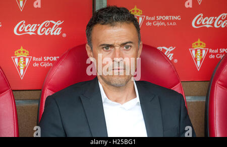 Gijón, Spanien. 24. September 2016. Luis Enrique (Trainer, FC Barcelona) während des Fußballspiels der sechsten Runde der Saison 2016/2017 der spanischen Liga "La Liga" zwischen Real Sporting de Gijon und FC Barcelona Stadium Molinón am 24. September 2016 in Gijon, Spanien. Bildnachweis: David Gato/Alamy Live-Nachrichten Stockfoto