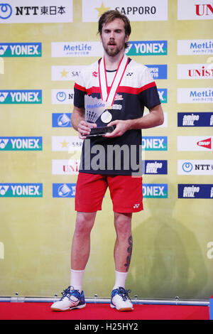 Tokyo Metropolitan Gymnasium, Tokio, Japan. 25. September 2016. Jan Jorgensen (DEN), 25. September 2016 - Badminton: Yonex Open Japan 2016 Herren Einzel der Preisverleihung am Tokyo Metropolitan Gymnasium, Tokio, Japan. © Yusuke Nakanishi/AFLO SPORT/Alamy Live-Nachrichten Stockfoto