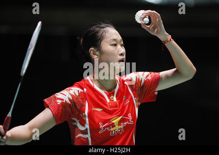 Tokyo Metropolitan Gymnasium, Tokio, Japan. 25. September 2016. Sun Yu (CHN), 25. September 2016 - Badminton: Yonex Open Japan 2016 Damen Einzel Finale am Tokyo Metropolitan Gymnasium, Tokio, Japan. © Yusuke Nakanishi/AFLO SPORT/Alamy Live-Nachrichten Stockfoto