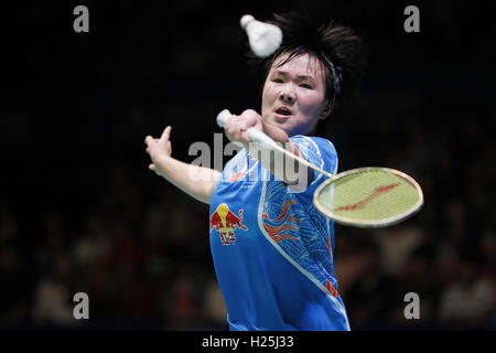 Tokyo Metropolitan Gymnasium, Tokio, Japan. 25. September 2016. He Bingjiao (CHN), 25. September 2016 - Badminton: Yonex Open Japan 2016 Damen Einzel Finale am Tokyo Metropolitan Gymnasium, Tokio, Japan. © Yusuke Nakanishi/AFLO SPORT/Alamy Live-Nachrichten Stockfoto