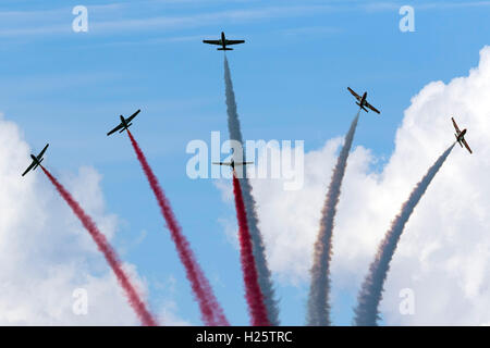 PZL-Mielec TS-11 Iskra Kunstflug Demonstration-Teams der polnischen Luftstreitkräfte ("weiß-roten Funken Team"). Stockfoto