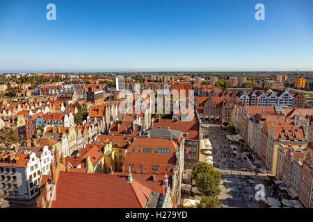 Der Blick von oben auf die Altstadt in Danzig, Polen. Stockfoto