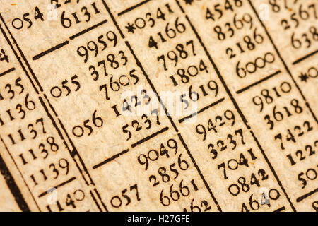 Logarithmus-Tabelle in einem 200 Jahre alten Mathematik Buch Stockfoto