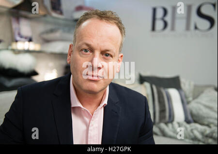 David Anderson, Managing Director, BHS International, gibt den Relaunch von BHS als Online-Händler in Großbritannien bekannt, der ab Donnerstag, dem 29. September 2016, in Betrieb sein wird. Stockfoto