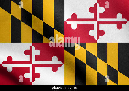 Maryland offizielle Flagge, Symbol. Amerikanische patriotische Element. USA-Banner. Flagge des US-Bundesstaates Maryland im Wind wehende Stockfoto