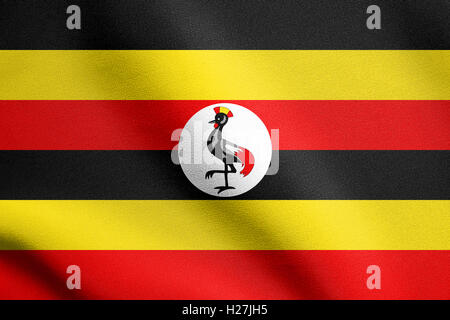 Ugandischen offiziellen Nationalflagge. Afrikanische patriotischen Symbol, Banner, Element, Hintergrund. Uganda, im Wind wehende Flagge Stockfoto