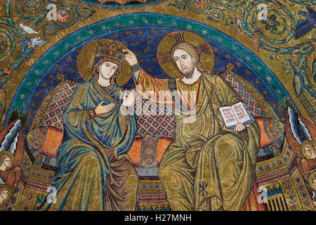 Christian-Art. Mosaik der Apsis. Die Krönung der Jungfrau. 5. Jahrhundert. Basilika Santa Maria Maggiore, Rom, Italien Stockfoto