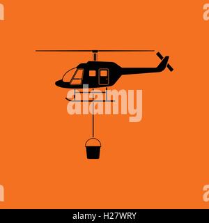 Feuer-Service-Hubschrauber-Symbol. Orangefarbenen Hintergrund mit schwarz. Vektor-Illustration. Stock Vektor