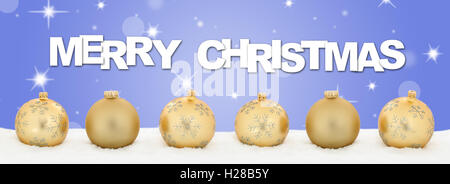 Frohe Weihnachten Goldene Kugeln banner Dekoration Sterne Sterne Hintergrund Stockfoto