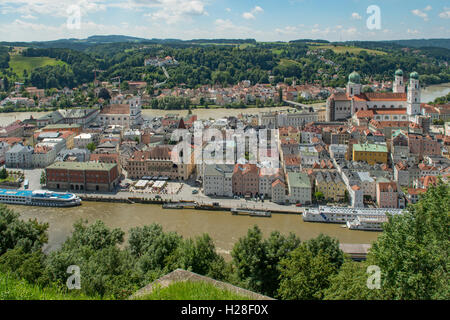 Blick auf Passau aus Veste Oberhaus, Bayern, Deutschland Stockfoto