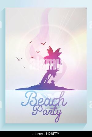 Beach Party Poster mit Palmen und tropische Insel Stock Vektor