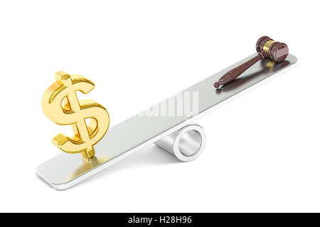 Balance-Konzept, Recht und Geld. 3D-Rendering isoliert auf weißem Hintergrund Stockfoto