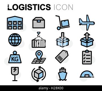 Vektor-flache Linie Logistik Icons set auf weißem Hintergrund Stock Vektor