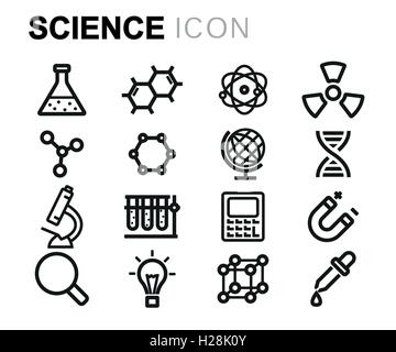 Vektor-schwarze Linie Wissenschaft Icons set auf weißem Hintergrund Stock Vektor