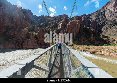 Bright Angel Trail, Brücke über den Colorado River, Grand Canyon National Park, Arizona, USA Stockfoto