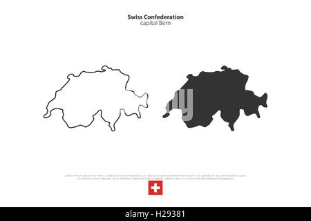 Karte der Schweizerischen Eidgenossenschaft und offizielle Flagge auf weißem Hintergrund. Vektor-Illustration der Schweiz politische Karte. Europäischen Staat g Stock Vektor