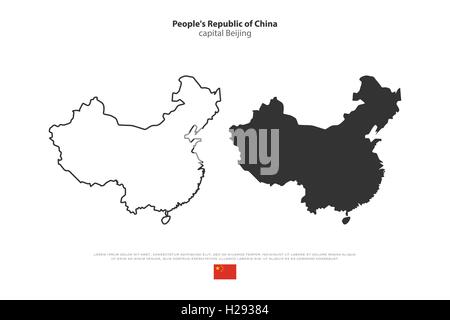 Volksrepublik China isoliert Karte und offizielle Flaggen-Icons. Vektor-Illustration chinesische politische Karten. Asiatisches Land geogr Stock Vektor