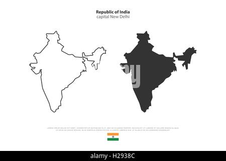 Republik Indien isoliert Karte und offizielle Flaggen-Icons. Vektor-Illustration der indischen politischen Karten. Südasien Land geographische Stock Vektor