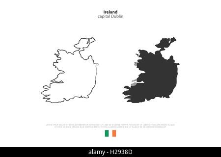 Republik Irland isoliert Karte und offizielle Flaggen-Icons. Vektor-irische politische Kartensymbole auf weißem Hintergrund. EU geographische Stock Vektor