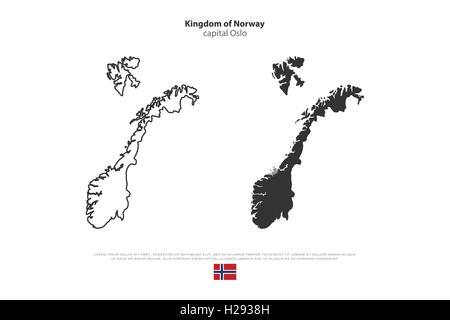 Königreich Norwegen isoliert Karte und offizielle Flaggen-Icons. Vektor-norwegische politische Karten-Symbol. Skandinavische Land geographische ba Stock Vektor