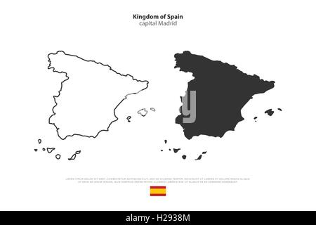 Königreich Spanien isoliert Karte und offizielle Flaggen-Icons. Spanisch politischen Vektorkarten Symbole auf weißem Hintergrund. EU geographische Stock Vektor