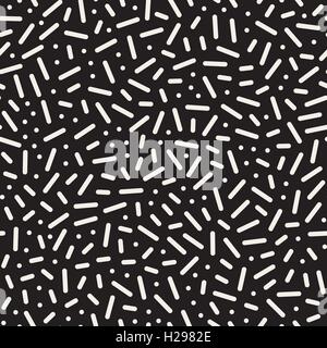 Vektor nahtlose schwarz-weiß Memphis Linien und Kreise durcheinander Muster Stock Vektor