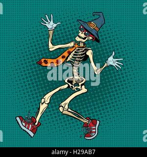 Lustige Halloween Skelett in eine modische Krawatte und Schuhe Stock Vektor