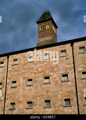 Vierstöckigen Zellenblock Ruthin Old Gaol in 1865 als Reaktion auf die Gefängnisse Act hinzugefügt: Unterkunft für bis zu 100 Insassen. Stockfoto