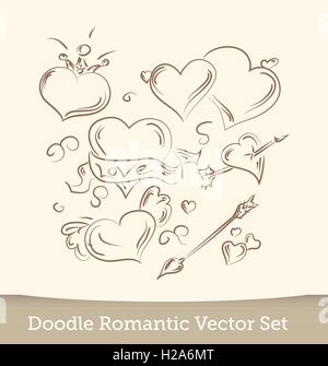Valentine-Doodles Satz isoliert auf weißem Hintergrund. Vektor Stock Vektor