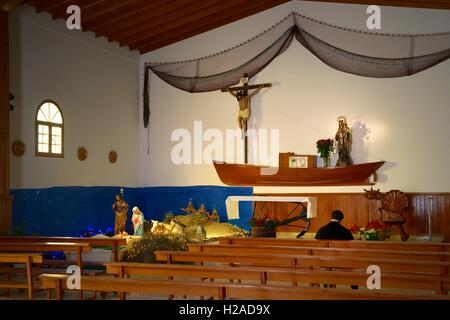 Innenraum der Kirche in Angeln Dorf von Caleta del Sebo, Hauptort und Hafen auf Isla Graciosa, Lanzarote, Kanarische Inseln Stockfoto