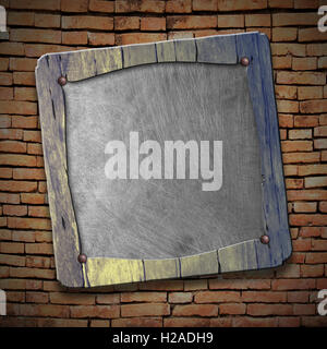 8 einstellen. rustikale Holzrahmen auf Ziegelwand. 3D Illustration Hintergrund. Stockfoto