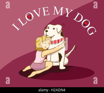 Woman hug her big dog Stock Vektor