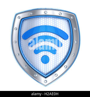 Schirmen Sie ab, schützen Sie wi-Fi Symbol isoliert (in 3D-Rendering getan) Stockfoto